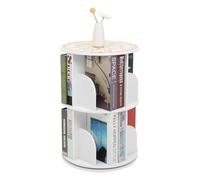 QUIOTUIR Bibliothèque Rotative à 360 à Deux Niveaux avec Quatre Compartiments Réglable Hauteur Capacité de Charge 60kg pour Stocker Livres, L'artisanat, Objets de Collection, Plantes, Poupées