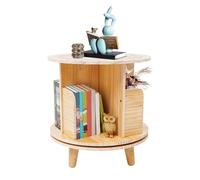 QUIOTUIR Bibliothèque Rotative à 360° en Bois de Pin avec 4 Compartiments Bibliothèque Ronde pour Couloirs, Balcons, Salons, Salles D'étude, Chambres à Coucher, Crèches, Chambres d'enfants