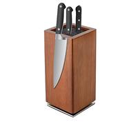 QUIOTUIR Bloc à Couteaux en Acacia Wood Rotatif à 360 Degrés avec Aimants à L'extérieur et Insert Poils Amovibles Porte Couteaux Aimanté pour Stocker Couteaux, Cuisine, Couverts, 11x11x24.6cm