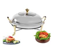 QUIOTUIR Chafing Dish Buffet Acier Inoxydable Rond Plateau avec Poignées et Cadre à Combustible Chauffe Plat pour Hôtels, Buffets, Restaurants, Réunions Famille, Dortoirs, Banquets, Mariages (Doré)