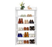 QUIOTUIR Étagère à Chaussures 6 Niveaux Porte Chaussures avec Panneau Latéral Rangement de Chaussures Blanc Rack à Chaussures pour Entrées, Portes, Salons, Dressings, Chambres à Coucher