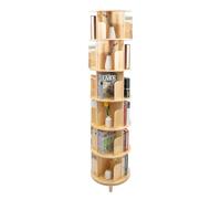 QUIOTUIR Étagère à Livres Rotative à 360° à 6 Niveaux avec 4 Compartiments Bibliothèque Colonne Tournante en Bois Bibliothèque Meuble de Rangement pour Salon, Bureau, Chambre, 45x45x196.5cm