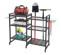 QUIOTUIR Support Range Outils de Jardin avec 12 Crochets Amovibles et Patins Réglables Autoportant Rangement Outils 86x30x76.5cm Ranger Outils de Jardinage, Ustensiles de Cuisine