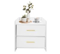 QUIOTUIR Table de Chevet avec 2 Tiroirs et Poignée Table D’appoint Chevet de Lit pour Stocker Cosmétiques, Livres, Journaux, Magazines, Tasses, BRIC-à-BRAC, 40x40x42cm (Blanc Chaud)