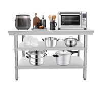 QUIOTUIR Table INOX à 3 Niveaux Plan de Travail Cuisine Réglable Hauteur Max.100kg Autonome Cuisine Exterieure pour Cuisines, Garages, Jardins, Bars, Restaurants, Hôtels, Buffets, 120x60x90cm
