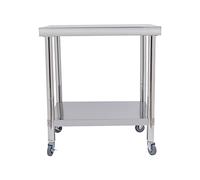QUIOTUIR Table INOX Professionnelle avec Étagère Inférieure et 4 roulettes Plan de Travail Cuisine 2 Niveaux 300kg Desserte INOX Roulante pour Restaurant, Hôtel, Boulangerie 76x60x85cm