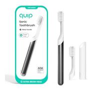 Quip Brosse à dents sonique adulte avec minuterie, comprend une tête supplémentaire et un support de voyage, une tête de charge à poils doux, une poignée en métal, une durée de vie de la batterie de 3
