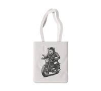 Quipo Black N White MotoBearZ Tote Bag - 100 % coton, poignées de 27,9 cm, cousu à la main, impression durable sur un côté
