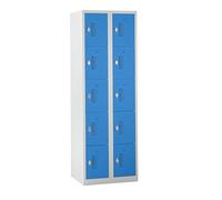 QUIPO eurokraft | Basic | Vestiaire multicases Cinq Niveaux Amsterdam | 2 Compartiments | Gris Clair/Bleu Clair | l 600 mm | 10 casiers | loqueteau