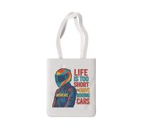 Quipo Life is Too Short MotoBearZ Sac fourre-tout 100 % coton, poignées de 27,9 cm, cousu à la main, impression durable sur un côté