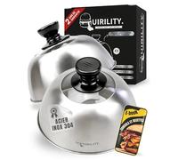QUIRILITY | 2 Pièces Cloche Plancha Design Premium. Cloche Cuisson Plancha Avec Fenêtre Transparente et Poignée Anti-Brûlure Ergonomique. Cloche Alimentaire Inox Ideale Smash Burger. Cloche Barbecue