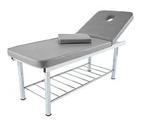 QUIRUMED Brancard à Cadre Fixe en Acier, Finition chromée, Appui-tête inclinable, Couleur Argent, Cadre renforcé, Simili Cuir, Trou pour Le Visage, Cache-Visage, jusqu'à 150 kg.