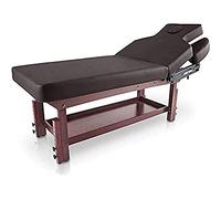 QUIRUMED Civière de SPA avec plateau inférieur, couleur marron, structure en bois, similicuir, hauteur réglable, dossier rabattable, accoudoirs, trou facial, 2 corps