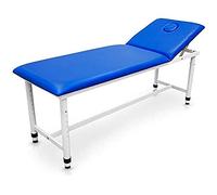 QUIRUMED Civière Fixe en Acier, Réglable en Hauteur, Bleu, 185 x 62 cm, Acier, Simili Cuir, Dossier Rabattable, Trou Facial, Pieds réglables en Fonction des irrégularités du Sol, Jusqu'à 120 kg.