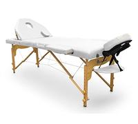 QUIRUMED Civière Pliante en Bois Pro 194 x 70 cm avec Dossier Rabattable, Couleur Blanc, Similicuir, Trou du Visage, tête Amovible, Hauteur réglable jusqu'à 150 kg