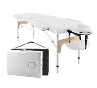 QUIRUMED Easy Table de Massage Pliante en Aluminium, Blanche, 180 x 60 cm, Simili Cuir, Portable, légère, Appui-tête Amovible, Trou pour Le Visage, Hauteur réglable, jusqu'à 120 kg.