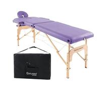 QUIRUMED Easy Table de Massage Pliante en Bois, Couleur Violet, 186 x 66 cm, Table de Massage, Massage Physiothérapie, Similicuir, Tête Articulée, Hauteur Réglable, 2 Corps