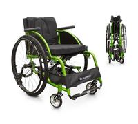 QUIRUMED Fauteuil roulant de sport, Pliable, Aluminium, Siège rembourré, Ceinture de sécurité, Libération rapide, Frein manuel, Poche porte-objets, 74 x 57 x 84 cm