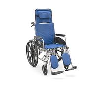 QUIRUMED Fauteuil Roulant en Aluminium avec appuie-tête et Repose-Pieds relevable, Pliable, léger, pour Personnes âgées, Couleur Bleue, tête Amovible, Anti-buée