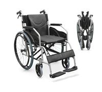 QUIRUMED Fauteuil roulant manuel en aluminium, Pliable, Léger, Largeur d'assise 46 cm, Frein de poignée, Amorti, Pour personnes handicapées, Pour personnes âgées, Jusqu'à 110 kg