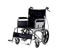 QUIRUMED Fauteuil roulant pliable en acier chromé pour transport, transport, léger, freins à poignée et freins à main, dossier rabattable, pliage facile, pour personnes âgées