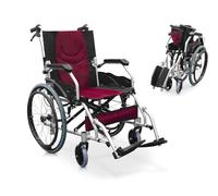 Quirumed - PRO LIGHT ALUMINIUM | Fauteuil Roulant Pliable en Aluminium | Léger & Résistant | Accoudoirs Fixes | Repose-Pieds Rabattables | Système de Freinage Manuel | Anneau Anatomique, Noir/Rouge