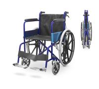 QUIRUMED Silla de ruedas plegable de acero, con frenos de mano y frenos en manetas, Reposapiés abatibles, Fácil plegado, Ligera, Para mayores, Para minusválidos