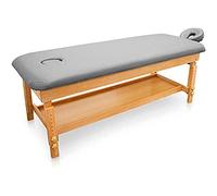 QUIRUMED Table de massage en bois fixe Easy, couleur argent, lit de massage, simili cuir, hauteur réglable, tête amovible, plateau accoudoirs, revêtement haute densité, jusqu'à 220 kg