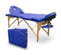 QUIRUMED Table de Massage en Bois Pro, 194 x 70 cm, avec Dossier Pliant, Bleu, Simili-Cuir, Trou pour Le Visage, Appui-tête Amovible, réglable en Hauteur, jusqu'à 150 kg