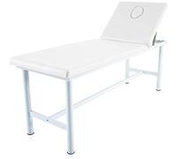 QUIRUMED Table de Massage Fixe en Acier, Simili Cuir, Blanc, avec Bouchon pour Le Visage, Trou pour Le Visage, Dossier réglable, légère, 186 x 62 x 69 cm, jusqu'à 120 kg