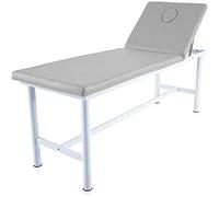 QUIRUMED Table de Massage Fixe en Acier, Similicuir, Argent, avec visière, Trou Facial, Dossier réglable, légère, 186 x 62 x 69 cm, jusqu'à 120 kg.