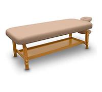 QUIRUMED Table de Massage Fixe en Bois pour Spa, Couleur Arena, lit de Massage, Simili Cuir, Hauteur réglable, tête Amovible, Plateau accoudoirs, revêtement Haute densité
