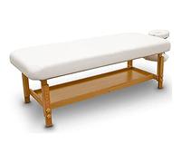 QUIRUMED Table de Massage Fixe en Bois, pour Spa, Couleur Blanche, lit de Massage, Simili Cuir, Hauteur réglable, Appui-tête Amovible, Plateau d'accoudoir, revêtement Haute densité