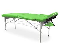 QUIRUMED Table de Massage Pliable en Aluminium Easy, 186 x 66 cm, Couleur Vert, Similicuir léger, Portable, tête Amovible, Trou du Visage, Bras Amovibles, Hauteur réglable jusqu'à 140 kg