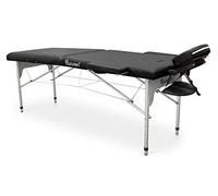 QUIRUMED Table de Massage Pliable en Aluminium Easy, Couleur Noire, 186 x 66 cm, Similicuir léger, Portable, tête Amovible, Trou du Visage, Bras Amovibles, Hauteur réglable jusqu'à 140 kg