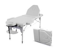 QUIRUMED Table de massage pliable en aluminium Elite, 186 x 66 cm, couleur blanche, table de massage, simili cuir, rembourrage haute densité, léger, réglable en hauteur