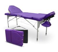 QUIRUMED Table de Massage Pliable en Aluminium Pro 186 x 66 cm avec Dossier Rabattable, Couleur Violet, Simili Cuir, Trou du Visage, tête Amovible, réglable en Hauteur, 2 Corps, jusqu'à 150 kg