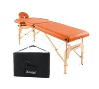 QUIRUMED Table de Massage Pliable en Bois Easy, Couleur Orange, 186 x 66 cm, Table de Massage, Massage physiothérapie, Similicuir tête articulée, Hauteur réglable, 2 Corps