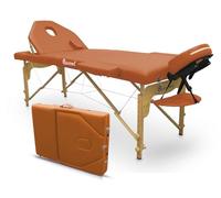 QUIRUMED Table de Massage Pliable en Bois Elite, Couleur Orange, 194 x 70 cm, Similicuir Portable, Dossier Rabattable, tête Amovible, Trou du Visage, Hauteur réglable jusqu'à 150 kg
