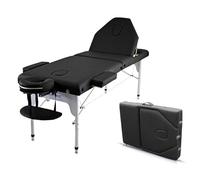 QUIRUMED Table de Massage Pliante Elite Aluminium, 186 x 66 cm, Couleur Noir, Table de Massage, Similicuir, Revêtement Haute densité, Léger, Réglable en Hauteur, Réglable en Hauteur