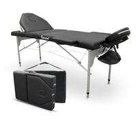 QUIRUMED Table de Massage Pliante en Aluminium Pro, 186 x 66 cm, avec Dossier Pliant, Couleur Noir, Simili Cuir, Trou pour Le Visage, Appui-tête Amovible, Hauteur réglable, 2 Sections, jusqu'à 150 kg