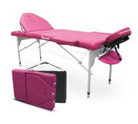 QUIRUMED Table de Massage Pliante en Aluminium Pro, 186 x 66 cm, avec Dossier Pliant, Couleur Rose, Simili Cuir, Trou pour Le Visage, Appui-tête Amovible, Hauteur réglable, 2 Sections, jusqu'à 150 kg