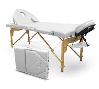 QUIRUMED Table de Massage Pliante en Bois Elite, Blanche, 194 x 70 cm, Simili-Cuir, Portable, Dossier Pliable, Appui-tête Amovible, Trou pour Le Visage, Hauteur réglable, jusqu'à 150 kg