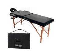QUIRUMED Table de Massage Pliante Facile en Bois, Couleur Noir, 194 x 70 cm, Table de Massage, Massage Physiothérapie, Similicuir, Tête Articulée, Hauteur Réglable, 2 Corps, Jusqu'à 150 kg
