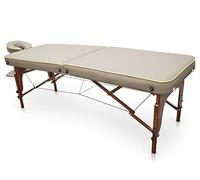 QUIRUMED Table de Massage pour Spa, Portable en Bois, Beige, Bois Verni, Similicuir, Rembourrage Haute densité, Hauteur réglable, Pliable, tête Amovible, jusqu'à 210 kg