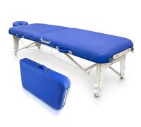 QUIRUMED Table Pliante de shiatsu en Bois, 211 x 60 cm, Couleur Bleu, Simili Cuir, réglable en Hauteur, Appui-tête Amovible, Structure renforcée, jusqu'à 185 kg