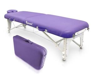 QUIRUMED Table Pliante de shiatsu en Bois, 211 x 60 cm, Couleur Violet, Simili Cuir, réglable en Hauteur, Appui-tête Amovible, Structure renforcée, jusqu'à 185 kg