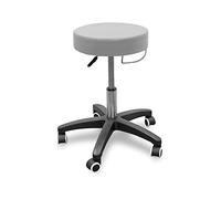 QUIRUMED Tabouret avec Base roulante et Support de Serviette, Couleur Argent, Similicuir, Rembourrage Haute densité, léger, avec roulettes, Hauteur réglable, jusqu'à 150 kg