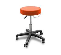 QUIRUMED Tabouret avec Base roulante et Support de Serviette, Couleur Orange, Similicuir, Rembourrage Haute densité, léger, avec roulettes, Hauteur réglable, jusqu'à 150 kg