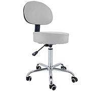 QUIRUMED Tabouret avec Dossier, Base chromée, 5 roulettes et Levage à gaz, Argent, Structure métallique, Simili-Cuir, Rembourrage Haute densité, réglable en Hauteur, jusqu'à 150 kg